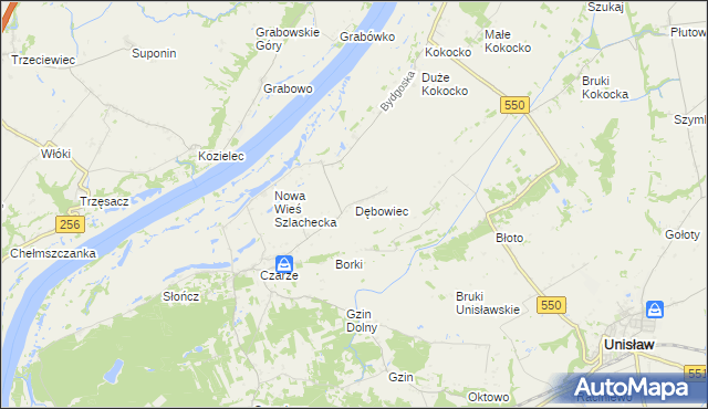 mapa Dębowiec gmina Dąbrowa Chełmińska, Dębowiec gmina Dąbrowa Chełmińska na mapie Targeo