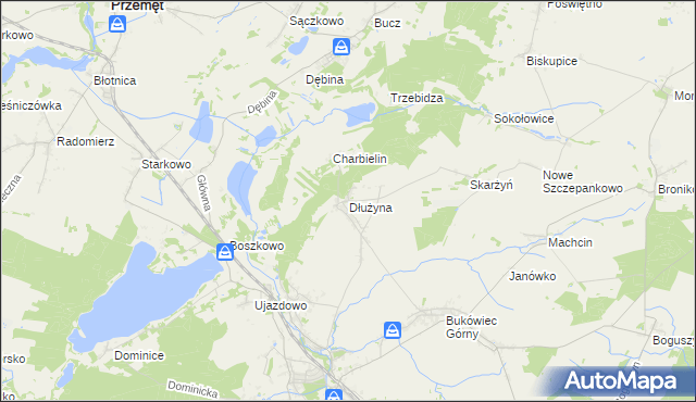 mapa Dłużyna gmina Włoszakowice, Dłużyna gmina Włoszakowice na mapie Targeo