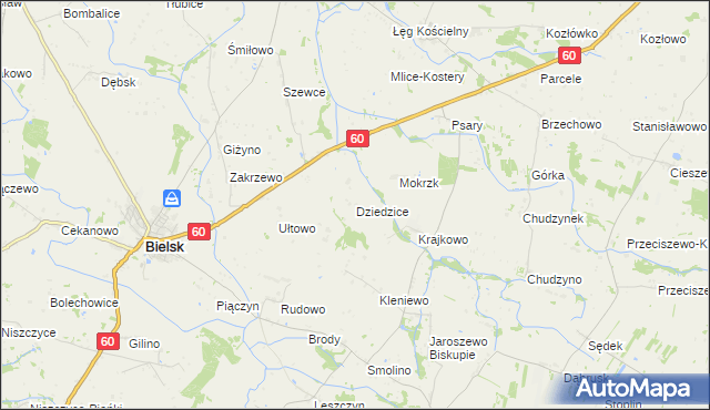 mapa Dziedzice gmina Bielsk, Dziedzice gmina Bielsk na mapie Targeo