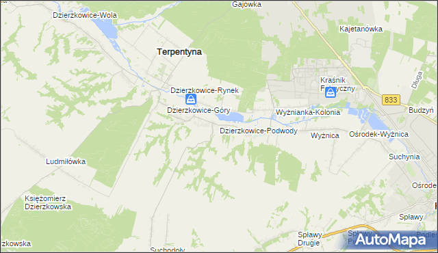 mapa Dzierzkowice-Podwody, Dzierzkowice-Podwody na mapie Targeo