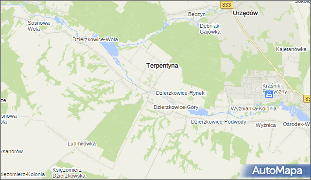 mapa Dzierzkowice-Rynek, Dzierzkowice-Rynek na mapie Targeo