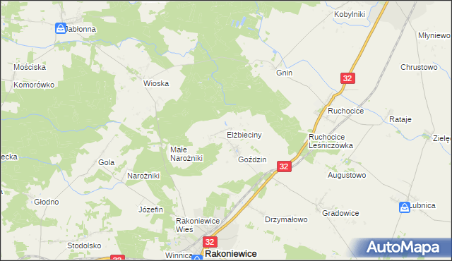 mapa Elżbieciny, Elżbieciny na mapie Targeo