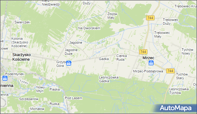 mapa Gadka gmina Mirzec, Gadka gmina Mirzec na mapie Targeo