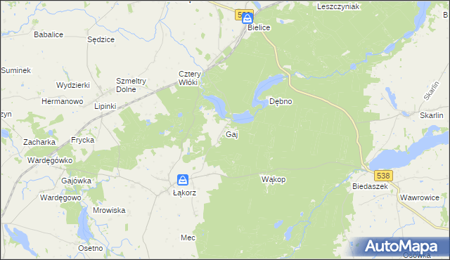 mapa Gaj gmina Biskupiec, Gaj gmina Biskupiec na mapie Targeo