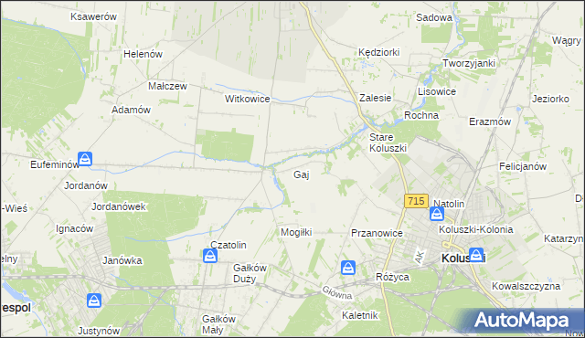 mapa Gaj gmina Brzeziny, Gaj gmina Brzeziny na mapie Targeo