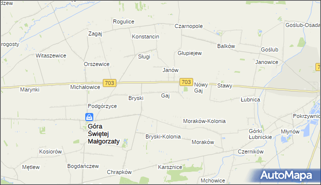 mapa Gaj gmina Góra Świętej Małgorzaty, Gaj gmina Góra Świętej Małgorzaty na mapie Targeo