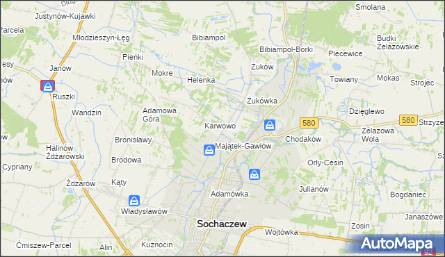 mapa Gawłów gmina Sochaczew, Gawłów gmina Sochaczew na mapie Targeo