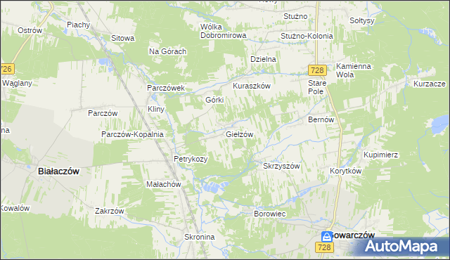 mapa Giełzów gmina Gowarczów, Giełzów gmina Gowarczów na mapie Targeo