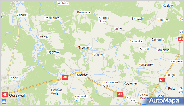 mapa Głuszyna gmina Klwów, Głuszyna gmina Klwów na mapie Targeo