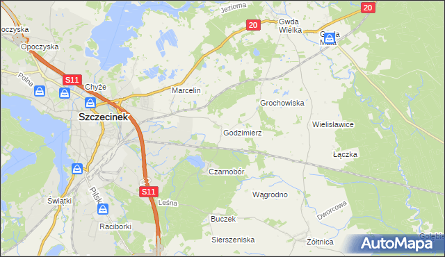 mapa Godzimierz gmina Szczecinek, Godzimierz gmina Szczecinek na mapie Targeo