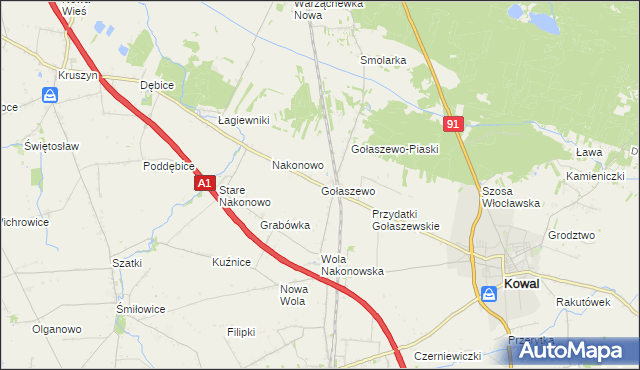 mapa Gołaszewo gmina Kowal, Gołaszewo gmina Kowal na mapie Targeo