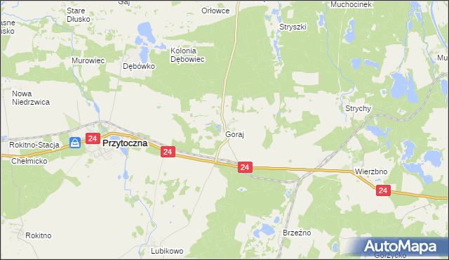 mapa Goraj gmina Przytoczna, Goraj gmina Przytoczna na mapie Targeo