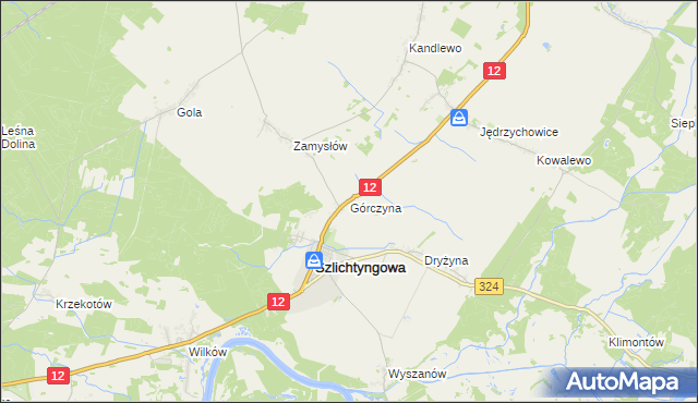 mapa Górczyna gmina Szlichtyngowa, Górczyna gmina Szlichtyngowa na mapie Targeo