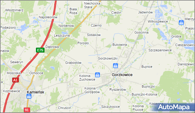 mapa Gorzkowiczki, Gorzkowiczki na mapie Targeo