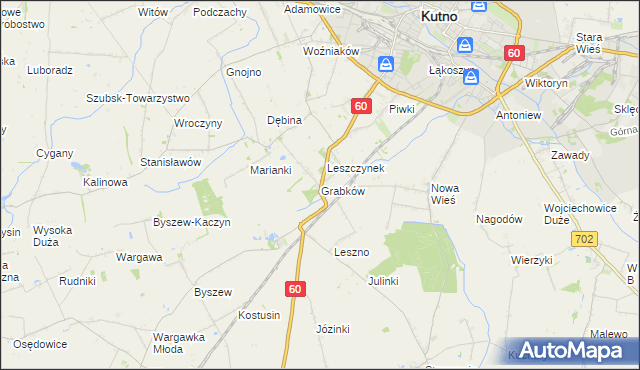 mapa Grabków gmina Kutno, Grabków gmina Kutno na mapie Targeo