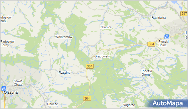 mapa Gradówek gmina Lwówek Śląski, Gradówek gmina Lwówek Śląski na mapie Targeo