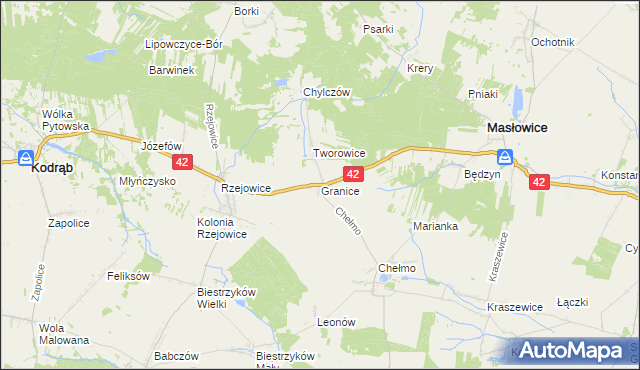 mapa Granice gmina Masłowice, Granice gmina Masłowice na mapie Targeo