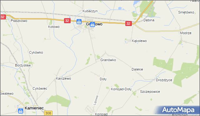 mapa Granówko gmina Granowo, Granówko gmina Granowo na mapie Targeo