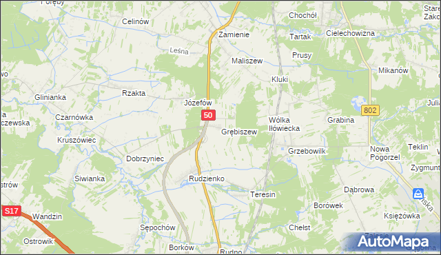 mapa Grębiszew, Grębiszew na mapie Targeo