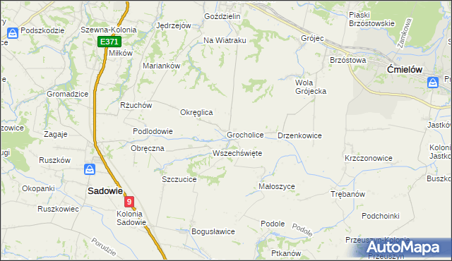mapa Grocholice gmina Sadowie, Grocholice gmina Sadowie na mapie Targeo