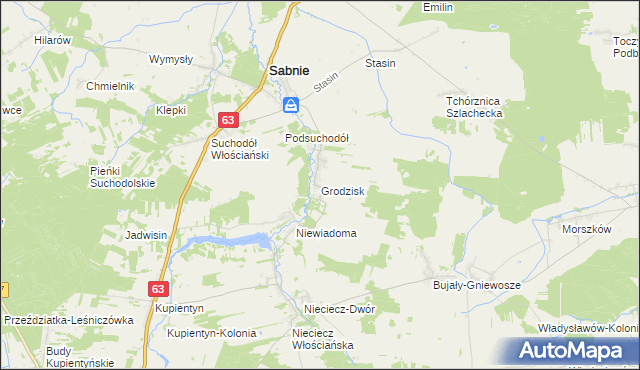 mapa Grodzisk gmina Sabnie, Grodzisk gmina Sabnie na mapie Targeo