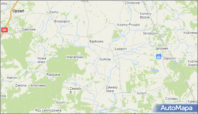 mapa Gutków gmina Sońsk, Gutków gmina Sońsk na mapie Targeo