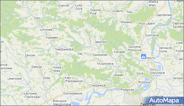 mapa Gwoździec gmina Zakliczyn, Gwoździec gmina Zakliczyn na mapie Targeo