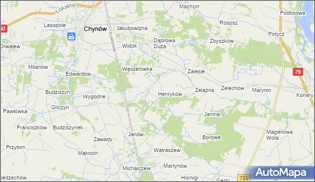 mapa Henryków gmina Chynów, Henryków gmina Chynów na mapie Targeo