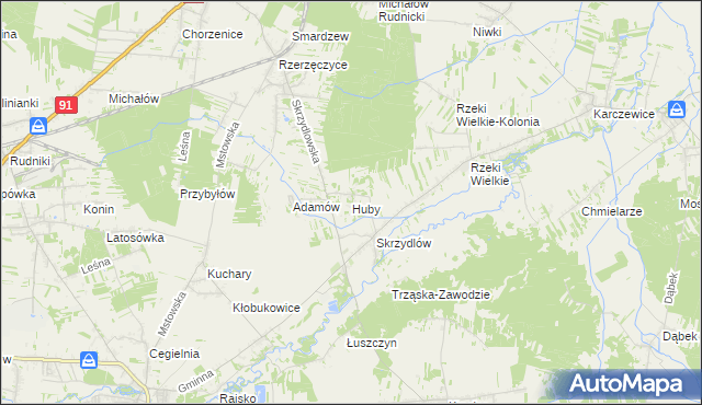 mapa Huby gmina Kłomnice, Huby gmina Kłomnice na mapie Targeo