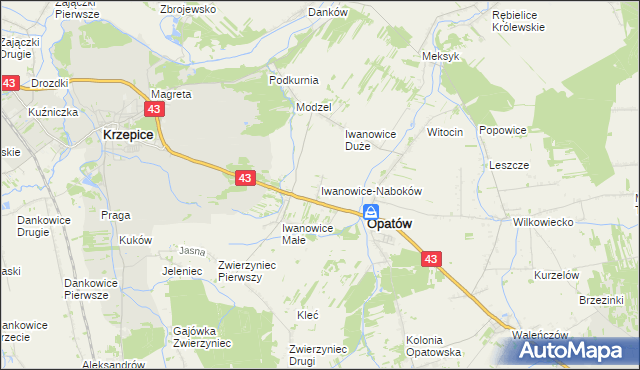 mapa Iwanowice-Naboków, Iwanowice-Naboków na mapie Targeo