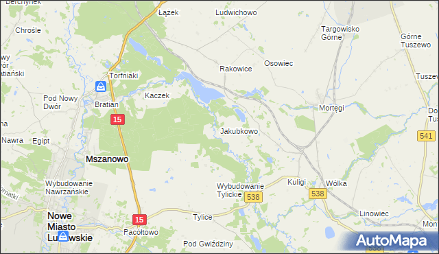 mapa Jakubkowo gmina Grodziczno, Jakubkowo gmina Grodziczno na mapie Targeo