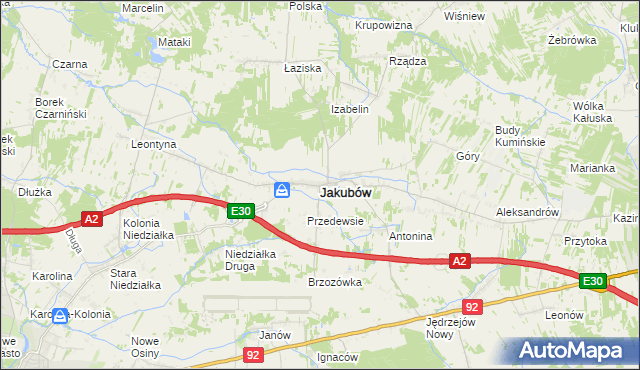 mapa Jakubów powiat miński, Jakubów powiat miński na mapie Targeo