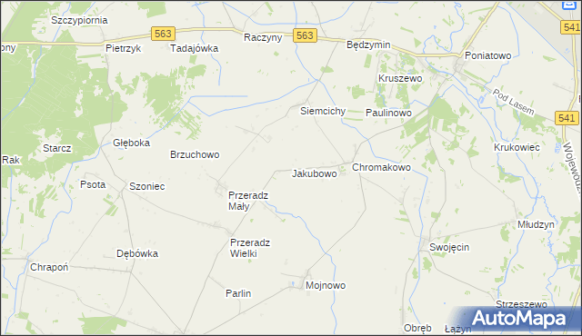 mapa Jakubowo gmina Lutocin, Jakubowo gmina Lutocin na mapie Targeo