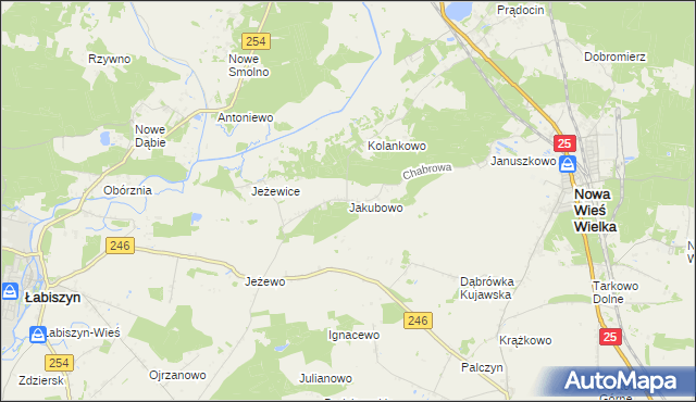 mapa Jakubowo gmina Nowa Wieś Wielka, Jakubowo gmina Nowa Wieś Wielka na mapie Targeo