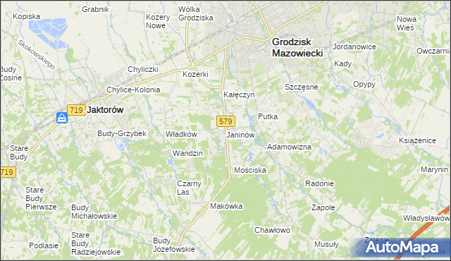 mapa Janinów gmina Grodzisk Mazowiecki, Janinów gmina Grodzisk Mazowiecki na mapie Targeo