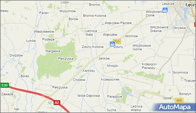 mapa Janków gmina Łęczyca, Janków gmina Łęczyca na mapie Targeo