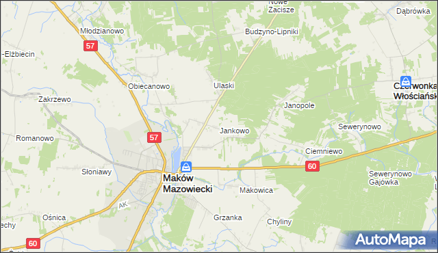 mapa Jankowo gmina Czerwonka, Jankowo gmina Czerwonka na mapie Targeo