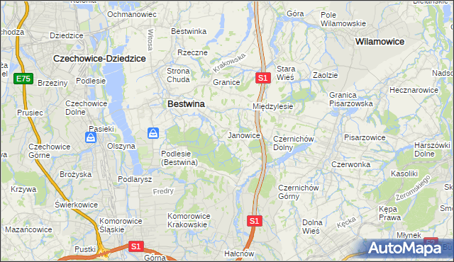 mapa Janowice gmina Bestwina, Janowice gmina Bestwina na mapie Targeo