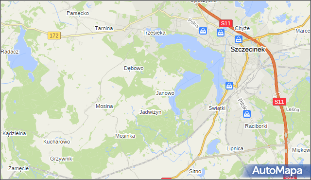 mapa Janowo gmina Szczecinek, Janowo gmina Szczecinek na mapie Targeo