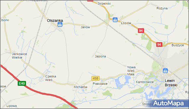 mapa Jasiona gmina Lewin Brzeski, Jasiona gmina Lewin Brzeski na mapie Targeo