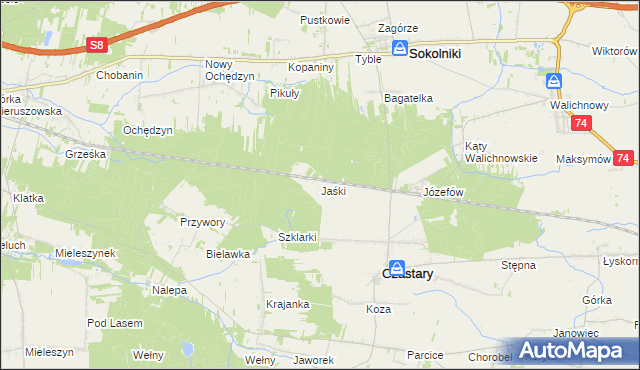 mapa Jaśki gmina Czastary, Jaśki gmina Czastary na mapie Targeo