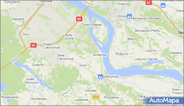 mapa Jordanów gmina Gąbin, Jordanów gmina Gąbin na mapie Targeo