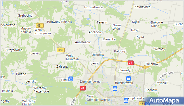 mapa Józefów gmina Bełchatów, Józefów gmina Bełchatów na mapie Targeo