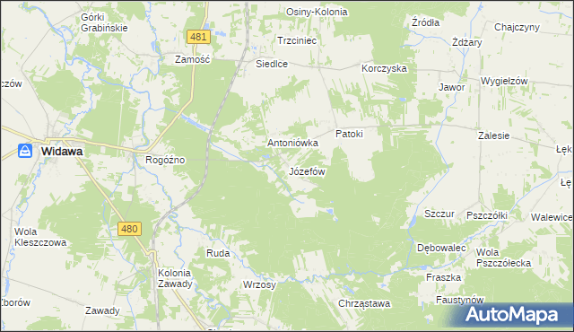 mapa Józefów gmina Widawa, Józefów gmina Widawa na mapie Targeo