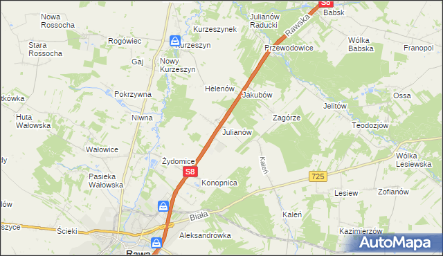 mapa Julianów gmina Rawa Mazowiecka, Julianów gmina Rawa Mazowiecka na mapie Targeo