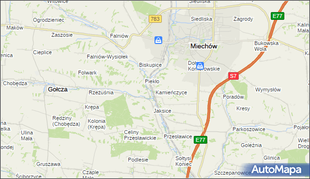 mapa Kamieńczyce gmina Miechów, Kamieńczyce gmina Miechów na mapie Targeo