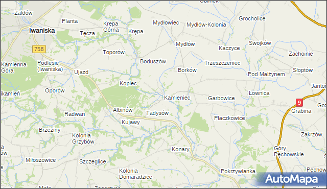 mapa Kamieniec gmina Iwaniska, Kamieniec gmina Iwaniska na mapie Targeo