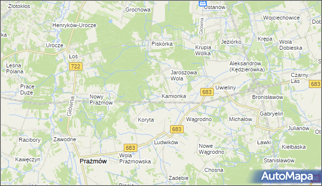 mapa Kamionka gmina Prażmów, Kamionka gmina Prażmów na mapie Targeo