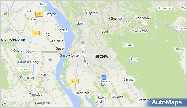 mapa Karczew powiat otwocki, Karczew powiat otwocki na mapie Targeo