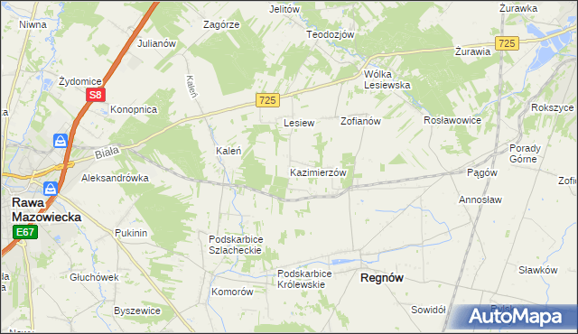 mapa Kazimierzów gmina Regnów, Kazimierzów gmina Regnów na mapie Targeo